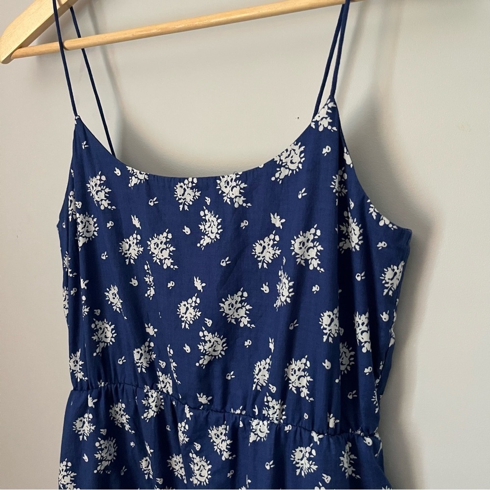 J. Crew Factory Abstract Flower Printed Blue & White 100% Cotton Maxi Dress Sz 2 - Picture 4 of 16